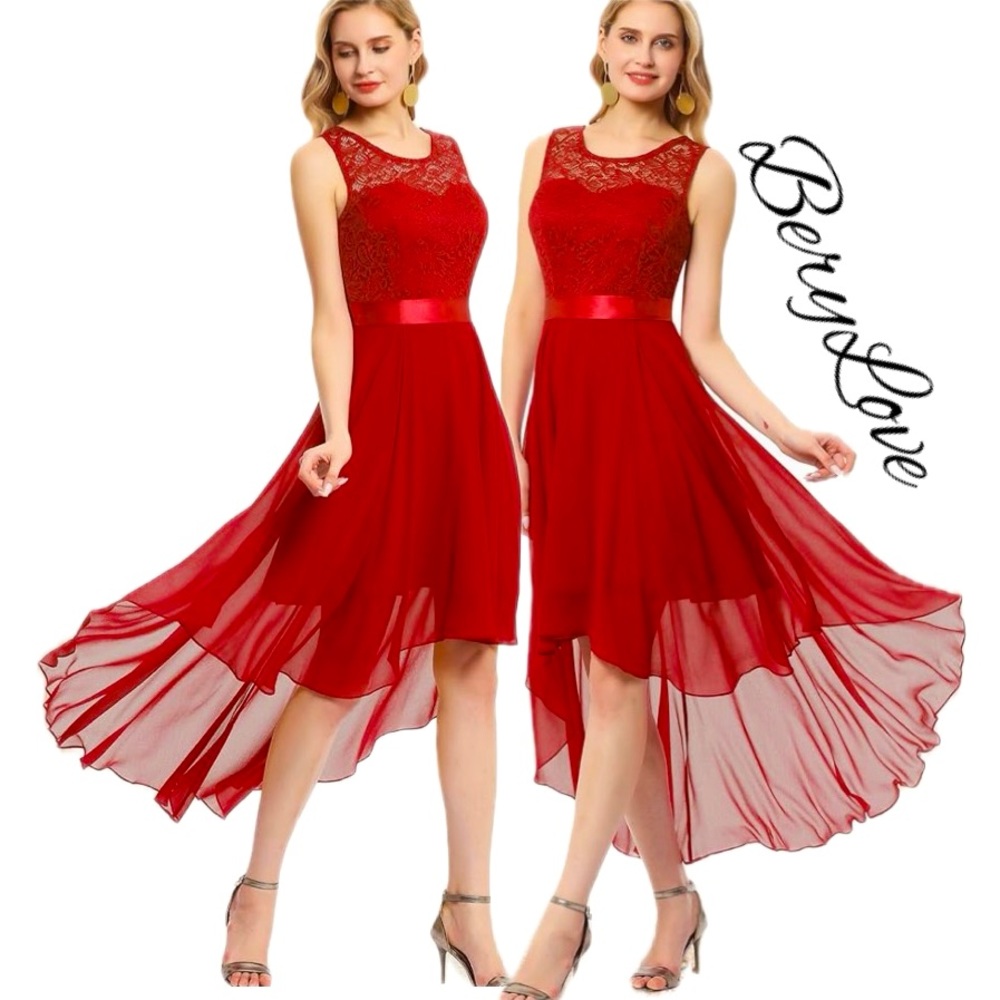 BERYLOVE Floral Lace Chiffon Hi-Lo Special Occasion Dress Sz XS